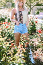 Load image into Gallery viewer, Khaki Leopard Contrast Patchwork Spaghetti Strap Tank Top
