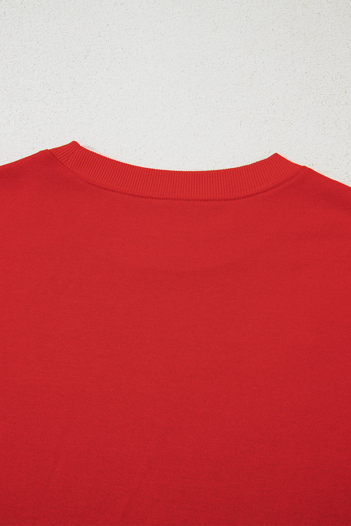 Fiery Red Varsity Striped Detail Drop Shoulder Oversized Sweatshirt - Fashion Queen -  5