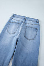 Load image into Gallery viewer, Dusk Blue Raw Hem Straight Leg Loose High Waist Jeans
