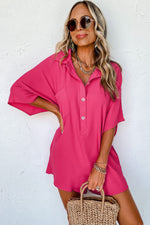 Load image into Gallery viewer, Black Half Button Collared Loose Romper
