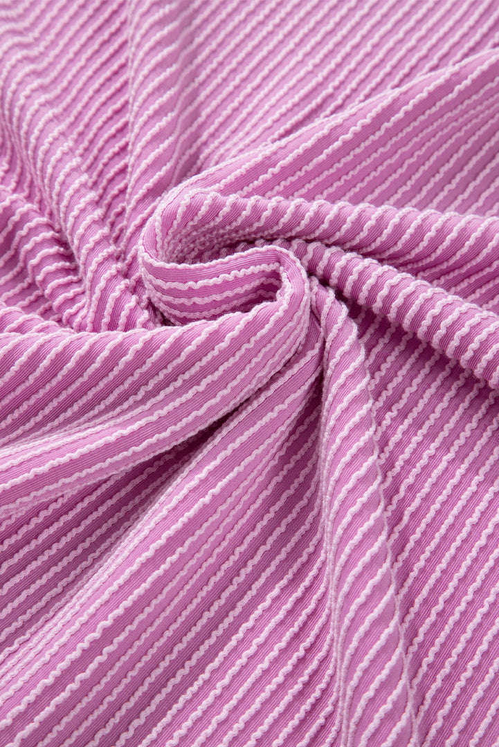 Carbon Grey Corded Knit Long Sleeve Top and High Waist Shorts Set