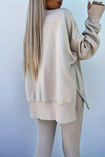 Load image into Gallery viewer, Jet Stream Solid Color Oversize Slit Sweatshirt Ribbed Leggings 2pcs Set
