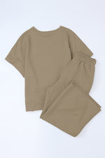 Load image into Gallery viewer, Black Textured Loose Fit T Shirt and Drawstring Pants Set
