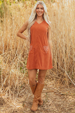 Load image into Gallery viewer, Gold Flame Corduroy Western Embroidered Patched Pocket Shift Sleeveless Mini Dress
