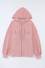 Load image into Gallery viewer, Black Flap Pocket Drawstring Hood Zip Up Jacket
