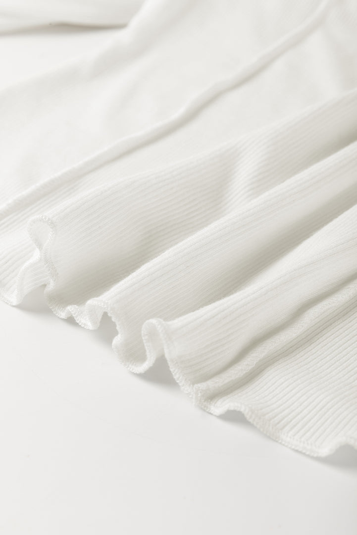 White Exposed Seam Ribbed Knit Slim Fit Long Sleeve Top