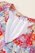 Load image into Gallery viewer, Fiery Red White Floral Print V Neck Long Puff Sleeve Top - Fashion Queen -  4
