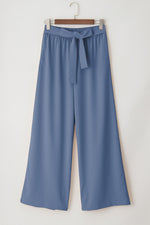 Load image into Gallery viewer, Sail Blue High Waisted Tie Front Side Pocket Wide Leg Flowy Casual Pants
