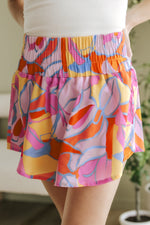 Load image into Gallery viewer, Purple Abstract Print Smock Waist Casual Shorts
