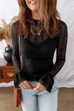 Load image into Gallery viewer, Black Lace Patchwork Flounce Sleeve Slim Fit Top
