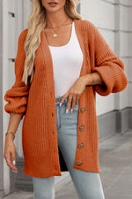 Load image into Gallery viewer, Gold Flame Button Front V Neck Chunky Cardigan Sweater
