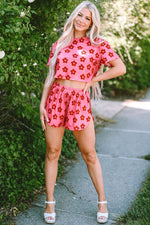 Load image into Gallery viewer, Rose Floral Print Crop Tee and Shorts Lounge Set
