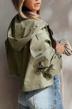 Load image into Gallery viewer, Laurel Green Zipped Pocket Cropped Hooded Utility Jacket
