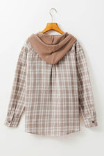 Load image into Gallery viewer, Black Checkered Print Loose Fit Buttoned Hooded Shacket - Fashion Queen
