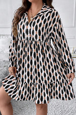 Load image into Gallery viewer, Apricot Geometric Print Collared V Neck Plus Size Mini Dress
