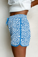 Load image into Gallery viewer, Pink Leopard Elastic Waist Lace up Contrast Trim Casual Shorts
