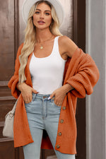 Load image into Gallery viewer, Gold Flame Button Front V Neck Chunky Cardigan Sweater
