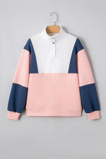 Load image into Gallery viewer, Pink Colorblock Patchwork Half Button Baggy Sweatshirt
