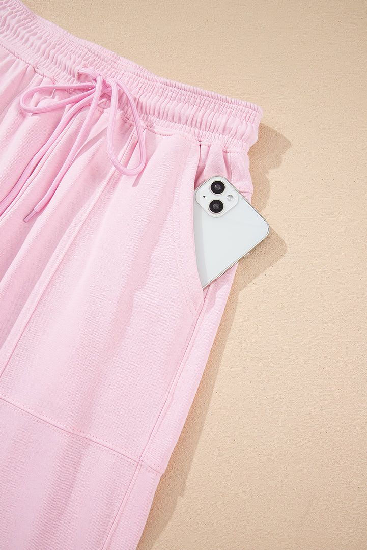 Lilac Drawstring Waist Patchwork Solid Color Jogger Pants