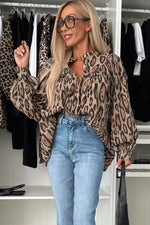 Load image into Gallery viewer, Rose Red Oversized Leopard Print Balloon Sleeve Casual Shirt - Fashion Queen
