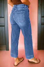 Load image into Gallery viewer, Sky Blue Cropped High Rise Wide Leg Jeans
