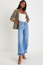 Load image into Gallery viewer, Dusk Blue Raw Hem Straight Leg Loose High Waist Jeans

