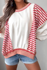 Load image into Gallery viewer, White Stripe Colorblock Patchwork Contrast Stitching Oversize Sweatshirt
