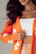 Load image into Gallery viewer, Black Floral Print Knitted Open Front Loose Cardigan - Fashion Queen
