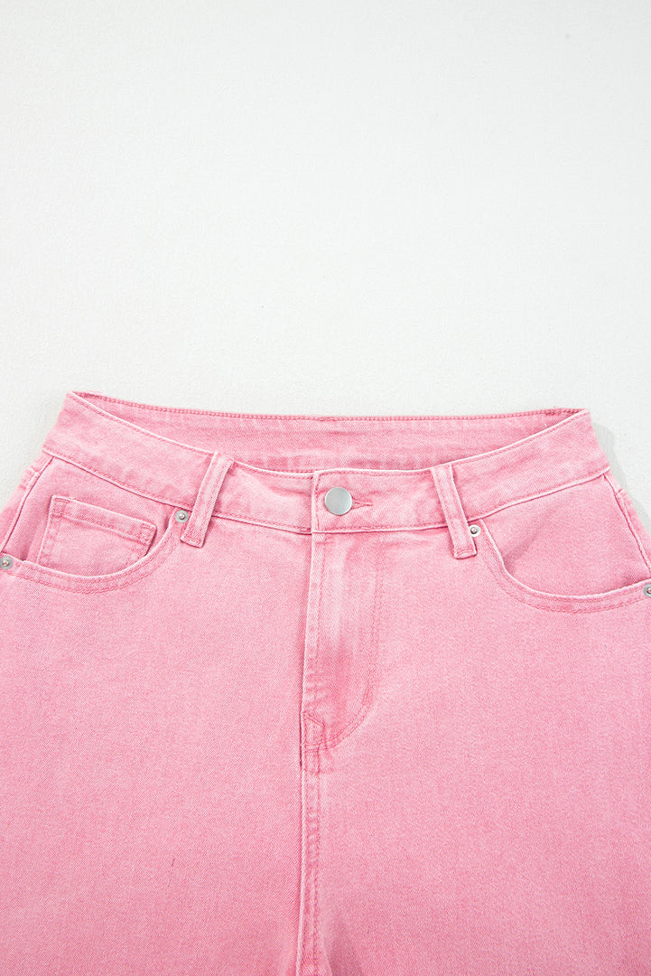 Peach Blossom Acid Washed High Rise Cropped Wide Leg Jeans