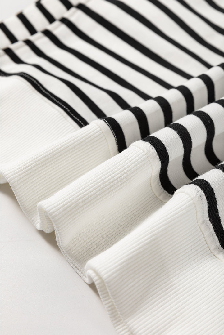 Black Stripe Raglan Sleeve Side Slits Loose Sweatshirt - Fashion Queen -  8