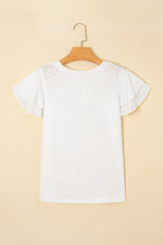 Load image into Gallery viewer, White Layered Ruffle Short Sleeve Round Neck Top
