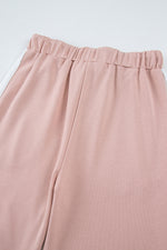 Load image into Gallery viewer, Pink Varsity Stripe Patchwork Puff Sleeve Pullover Drawstring Wide Leg Pant Set
