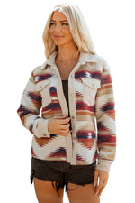 Load image into Gallery viewer, Multicolour Western Aztec Striped Patchwork Double Flap Pocket Raw Hem Shacket
