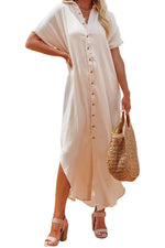 Load image into Gallery viewer, Apricot Crinkled Buttons Maxi Beach Dress with Slits
