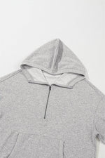 Load image into Gallery viewer, Light Grey Solid Kangaroo Pocket Half Zipper Oversized Hoodie - Fashion Queen
