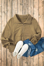 Load image into Gallery viewer, Valerian Quarter Zip Stand Neck Kangaroo Pocket Sweatshirt - Fashion Queen
