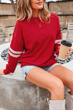 Load image into Gallery viewer, Fiery Red Varsity Striped Detail Drop Shoulder Oversized Sweatshirt
