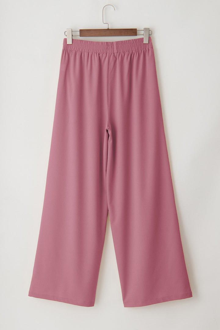 Sail Blue High Waisted Tie Front Side Pocket Wide Leg Flowy Casual Pants