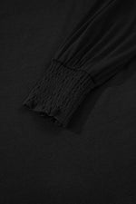 Load image into Gallery viewer, Black Shirred Shoulder Frilled Cuffs Long Sleeve Top
