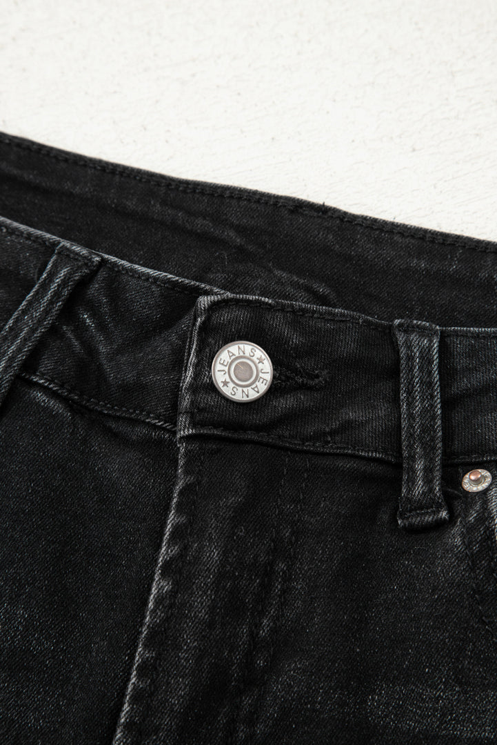 Dusk Blue Raw Hem Straight Leg Loose High Waist Jeans