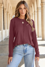 Load image into Gallery viewer, Red Dahlia Solid Exposed Seam Crew Neck Long Sleeve Top

