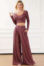 Load image into Gallery viewer, Black Solid Color Ribbed Crop Top Long Pants Set - Fashion Queen

