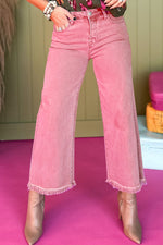 Load image into Gallery viewer, Peach Blossom Acid Washed High Rise Cropped Wide Leg Jeans
