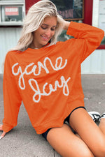 Load image into Gallery viewer, Black Tinsel Game Day Drop Shoulder Graphic Sweatshirt - Fashion Queen

