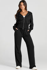 Load image into Gallery viewer, Black Double Zipper Hooded Jacket and Sweatpants Active Set

