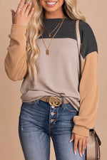 Load image into Gallery viewer, Multicolor Color Block Long Sleeve Ribbed Loose Top
