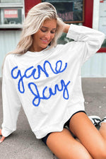 Load image into Gallery viewer, Black Tinsel Game Day Drop Shoulder Graphic Sweatshirt - Fashion Queen
