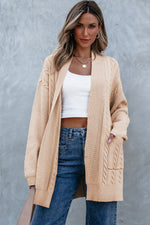 Load image into Gallery viewer, Parchment Oversize Chunky Cable Knit Open Front Midi-length Cardigan

