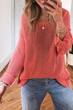 Load image into Gallery viewer, Coral Crochet Hollow-out Jumper Top Sweater
