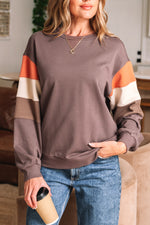 Load image into Gallery viewer, Dark Khaki Color Block Drop Shoulder Pullover Casual Sweatshirt
